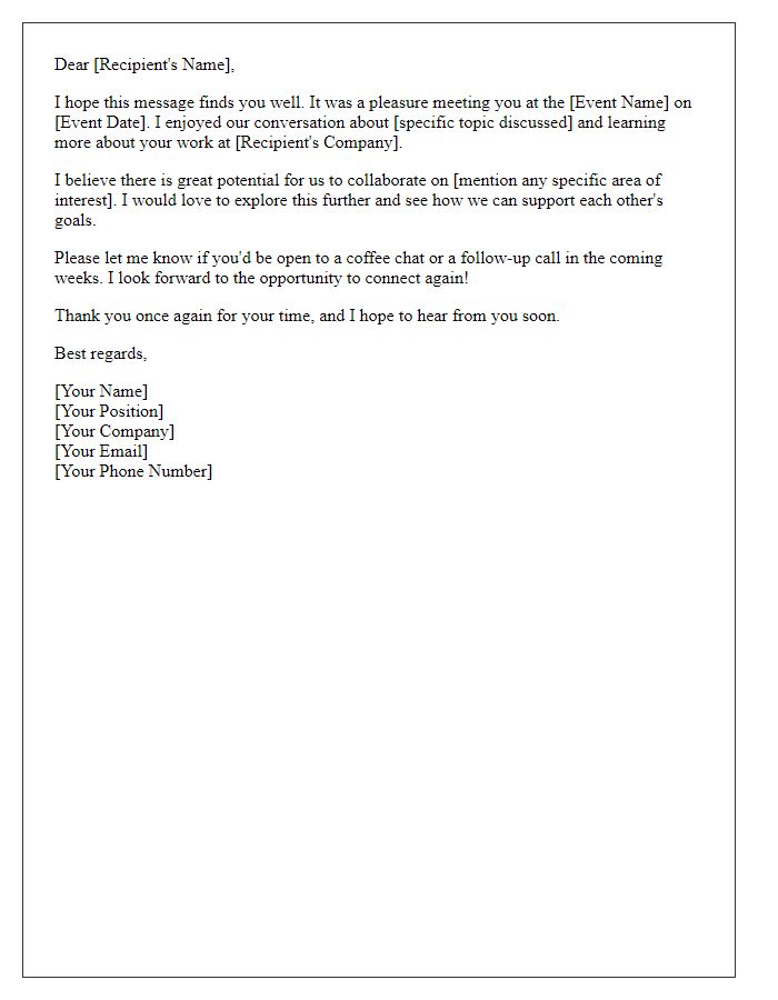 Letter template of networking event follow-up to foster connections.