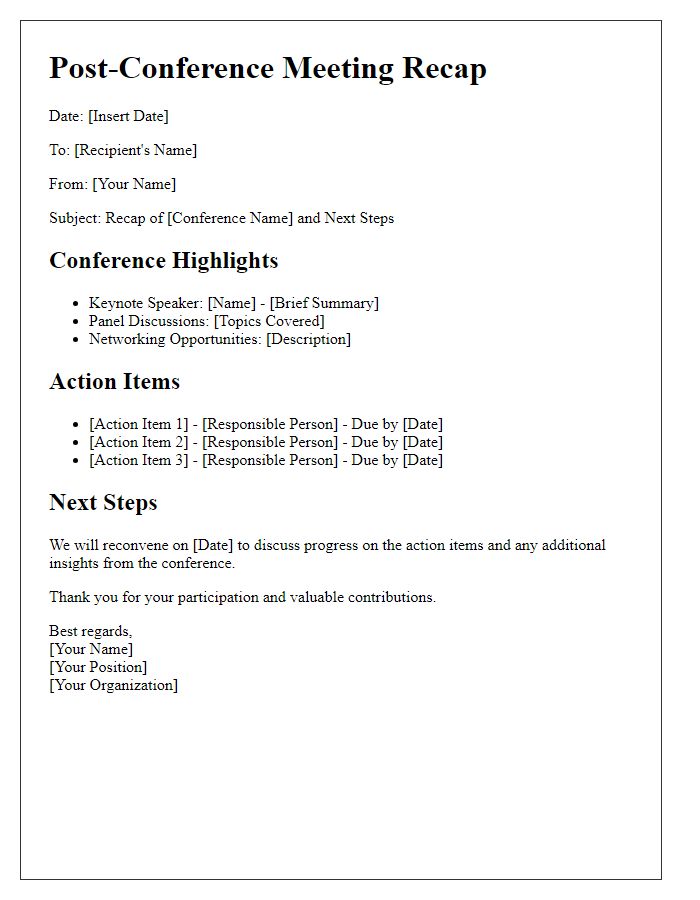 Letter template of post-conference meeting recap and next steps.