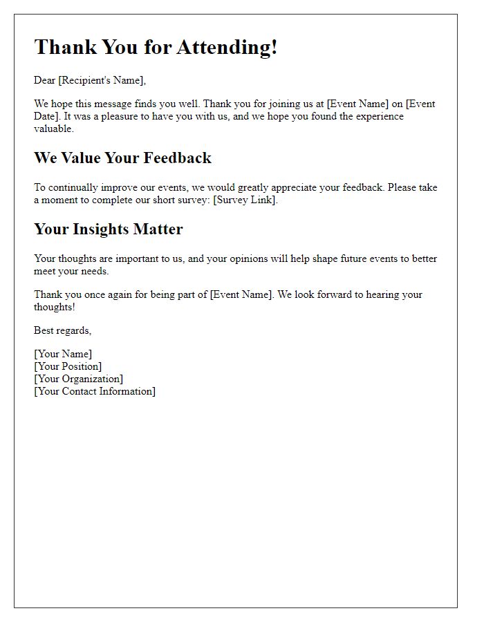 Letter template of post-event meeting follow-up for feedback.