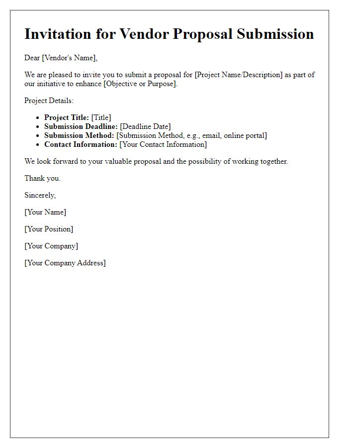 Letter template of invitation for vendor proposal submission