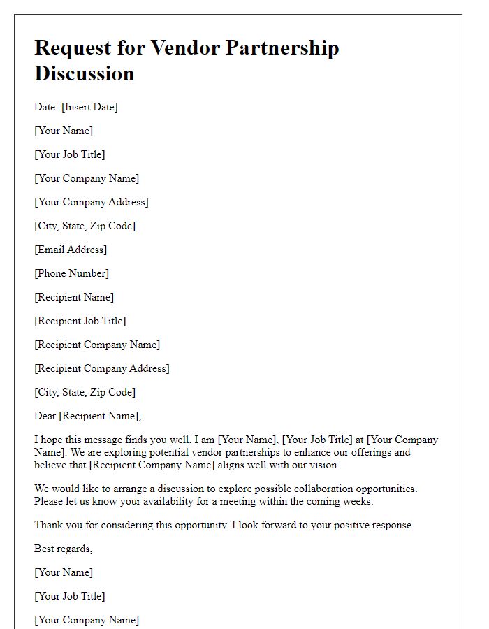 Letter template of request for vendor partnership discussion