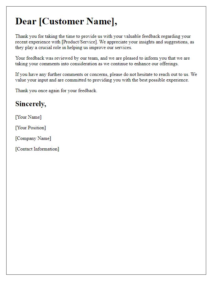 Letter template of acknowledging customer feedback