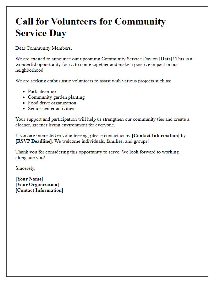 Letter template of Call for Volunteers for Community Service Day