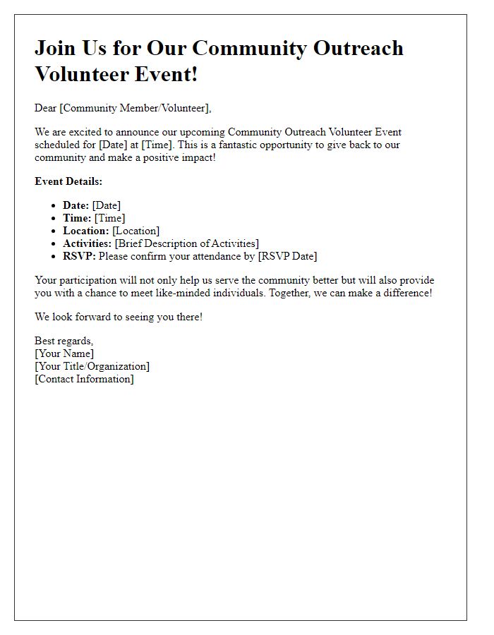 Letter template of Community Outreach Volunteer Event Announcement