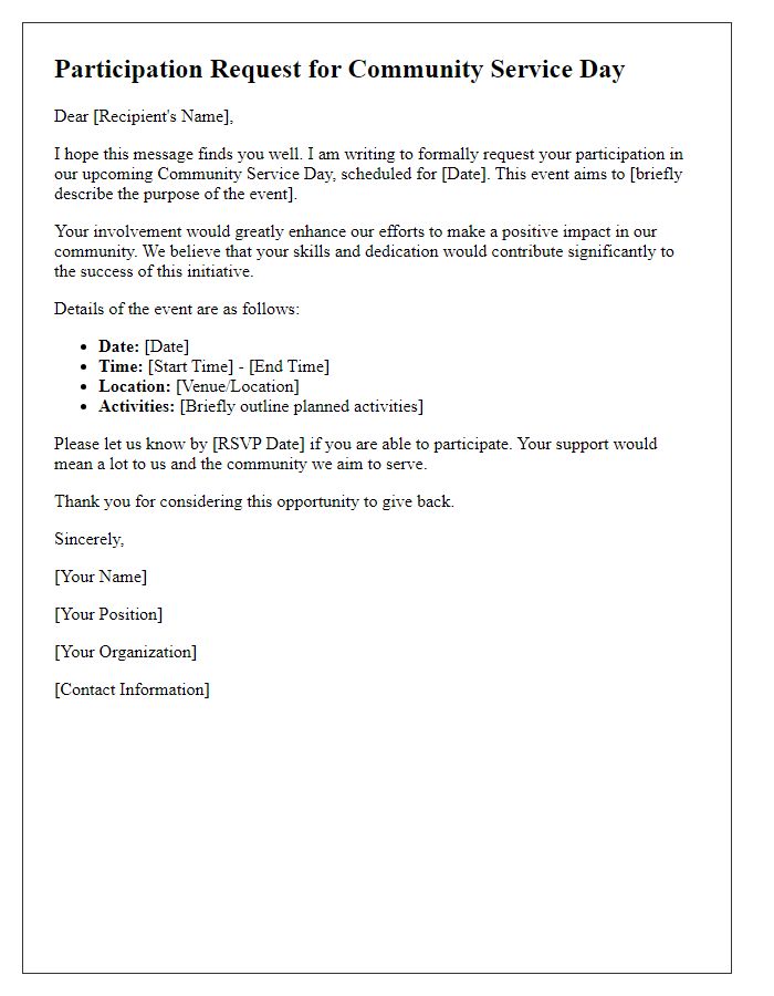 Letter template of Community Service Day Participation Request