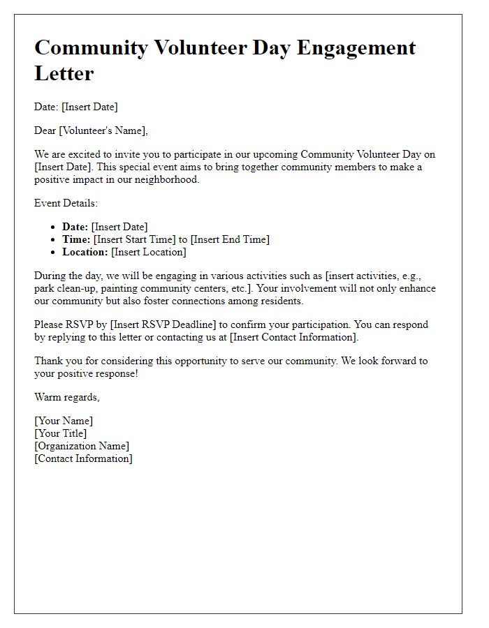 Letter template of Community Volunteer Day Engagement Letter