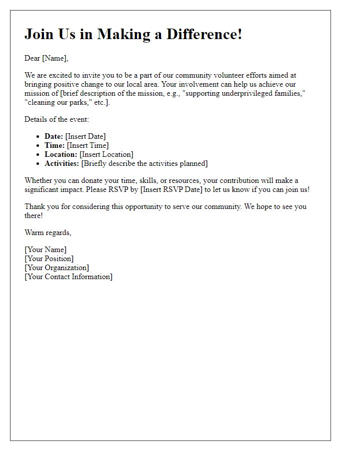 Letter template of Invitation to Join Our Community Volunteer Efforts