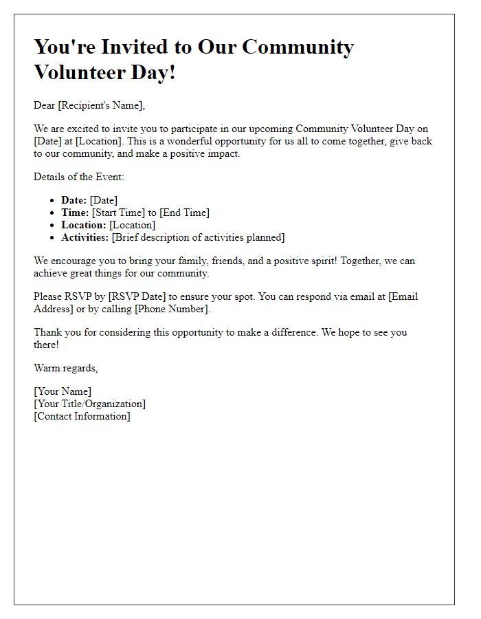 Letter template of Invitation to Participate in Community Volunteer Day