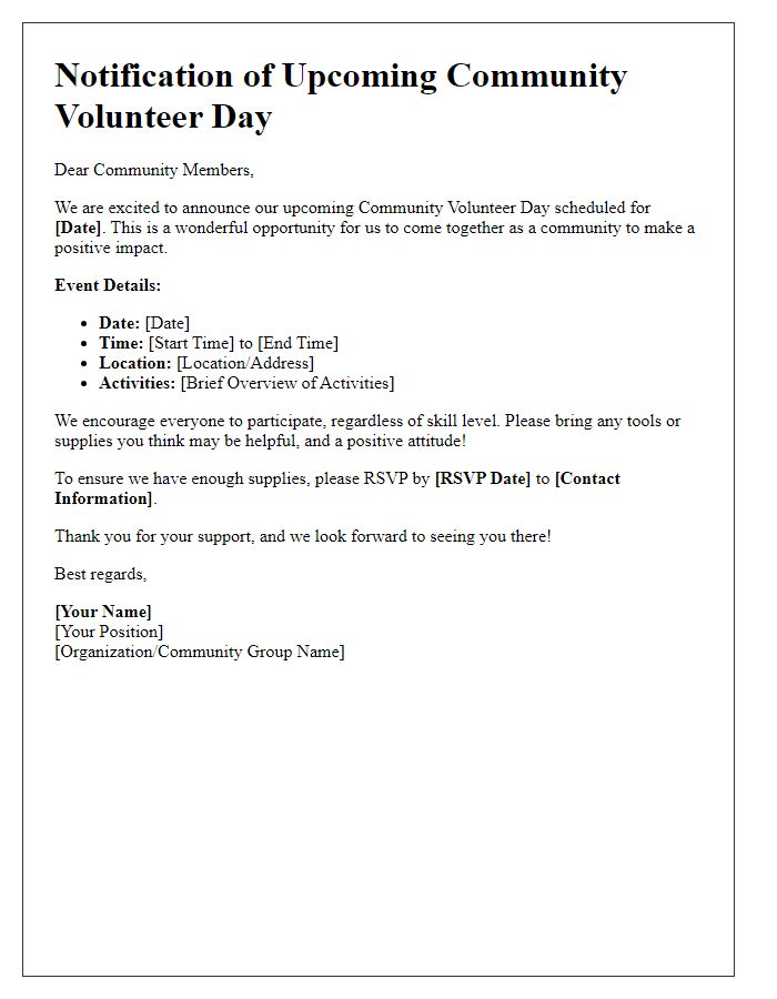 Letter template of Notification for Upcoming Community Volunteer Day