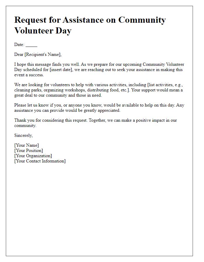 Letter template of Request for Help on Community Volunteer Day