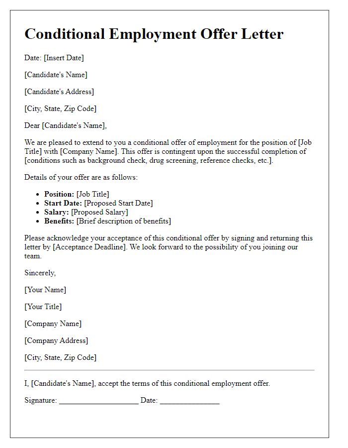 Letter template of conditional employment offer