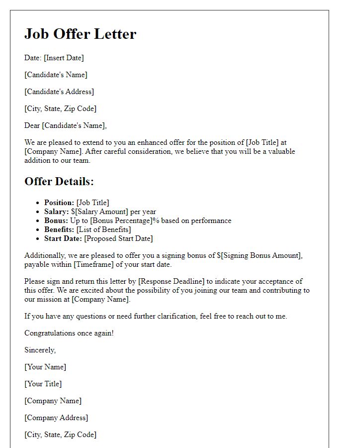 Letter template of enhanced job offer