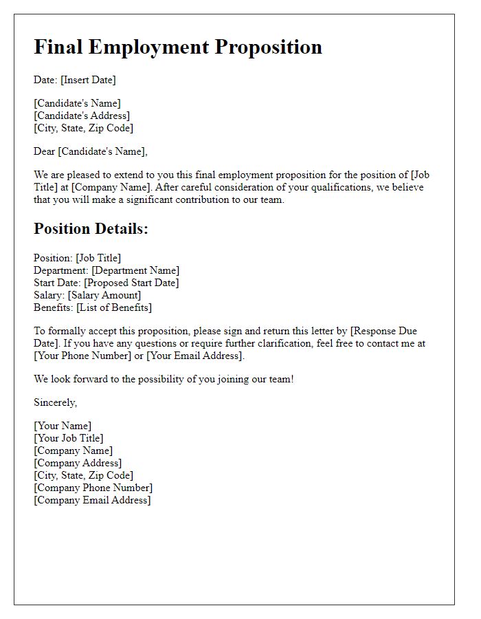 Letter template of final employment proposition