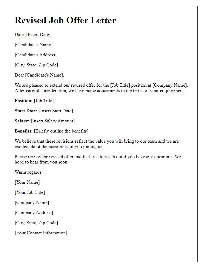 Letter template of revised job offer