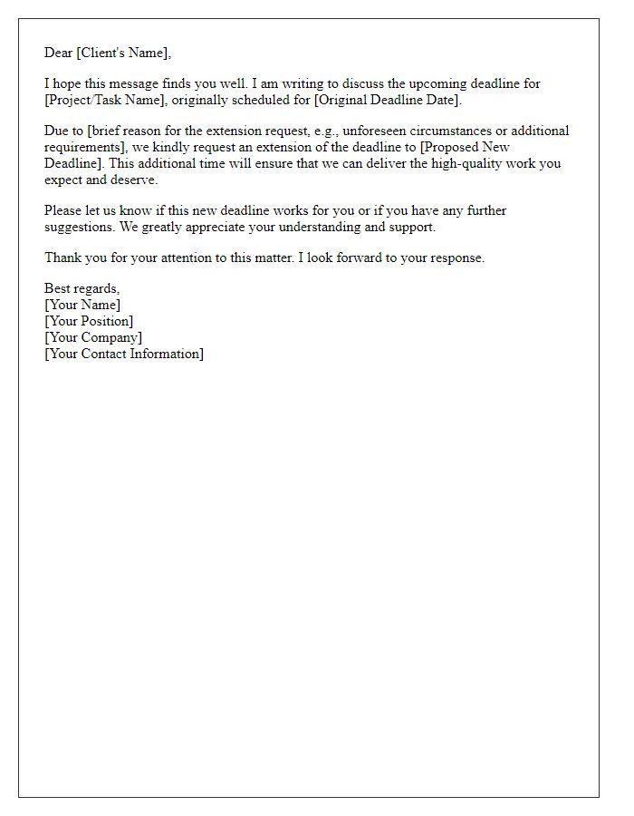 Letter template of correspondence about deadline extension for client approval.