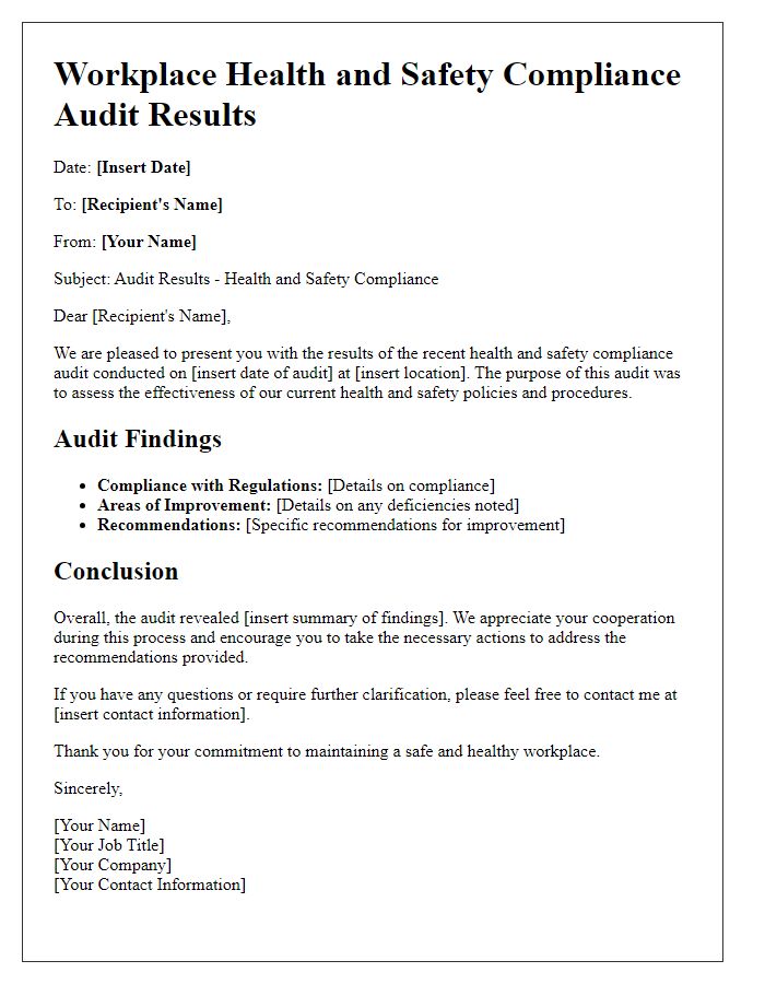 Letter template of workplace health and safety compliance audit results