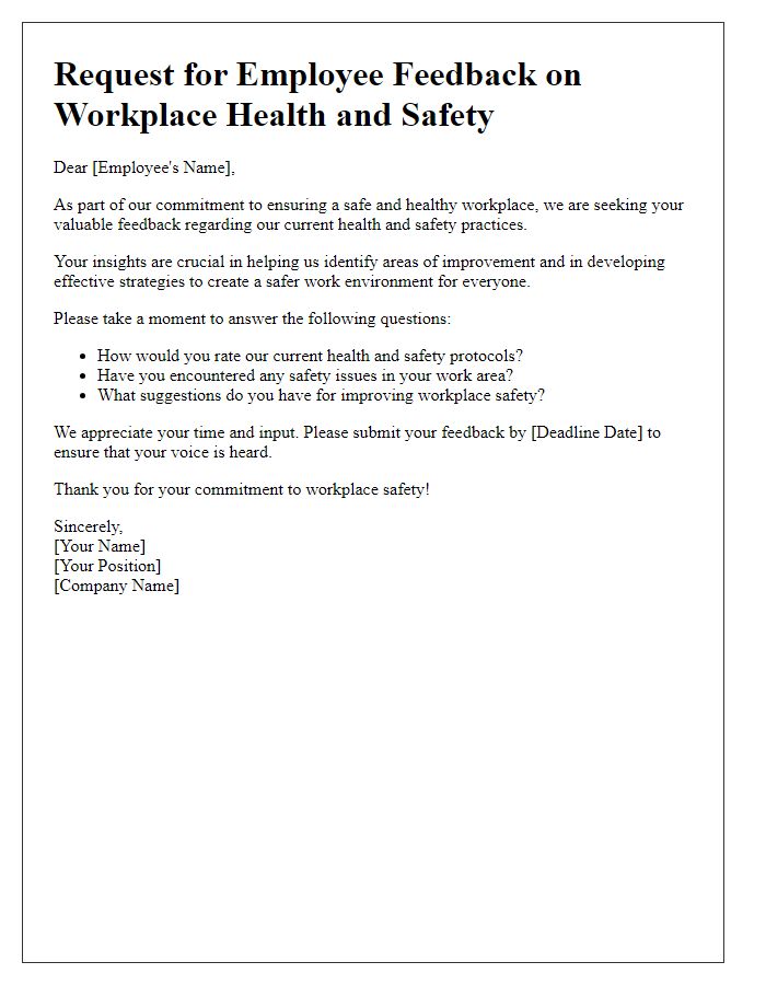 Letter template of workplace health and safety employee feedback request