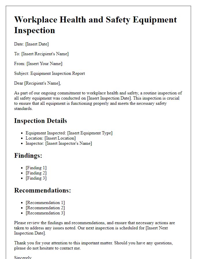 Letter template of workplace health and safety equipment inspection