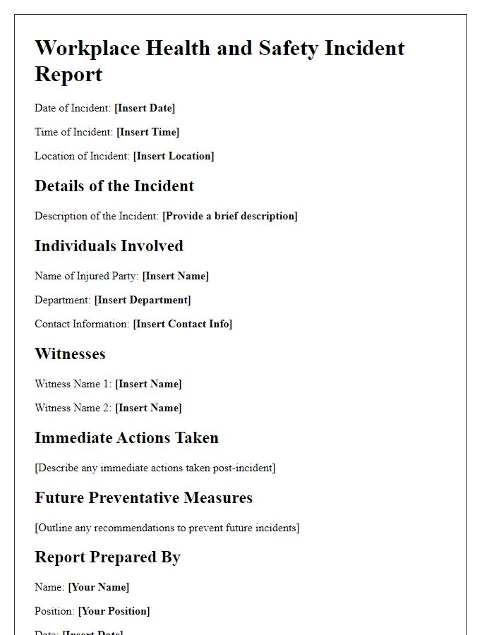 Letter template of workplace health and safety incident report