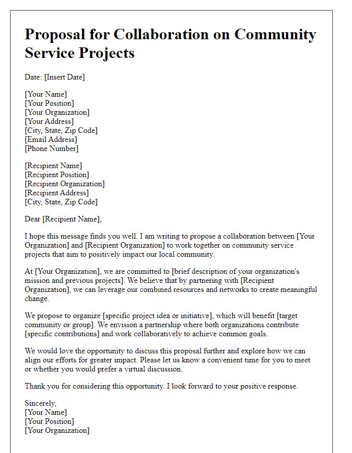 Letter template of proposal for collaboration on community service projects.