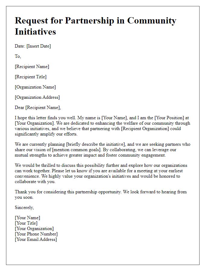 Letter template of request for partnership in community initiatives.