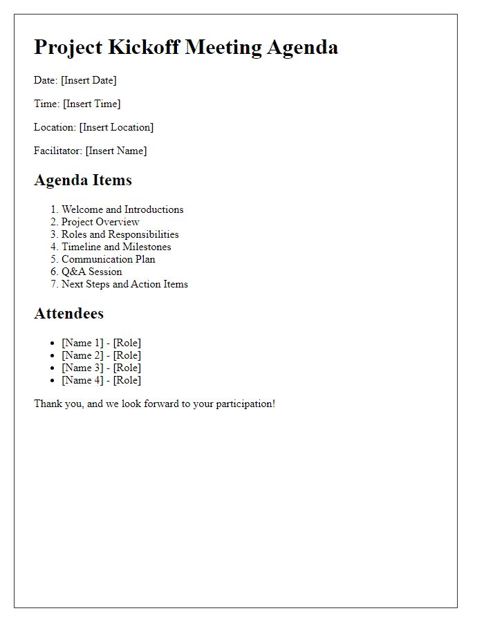 Letter template of agenda for project kickoff meeting