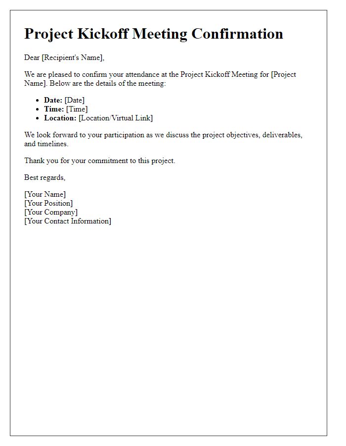 Letter template of confirmation for project kickoff meeting attendance