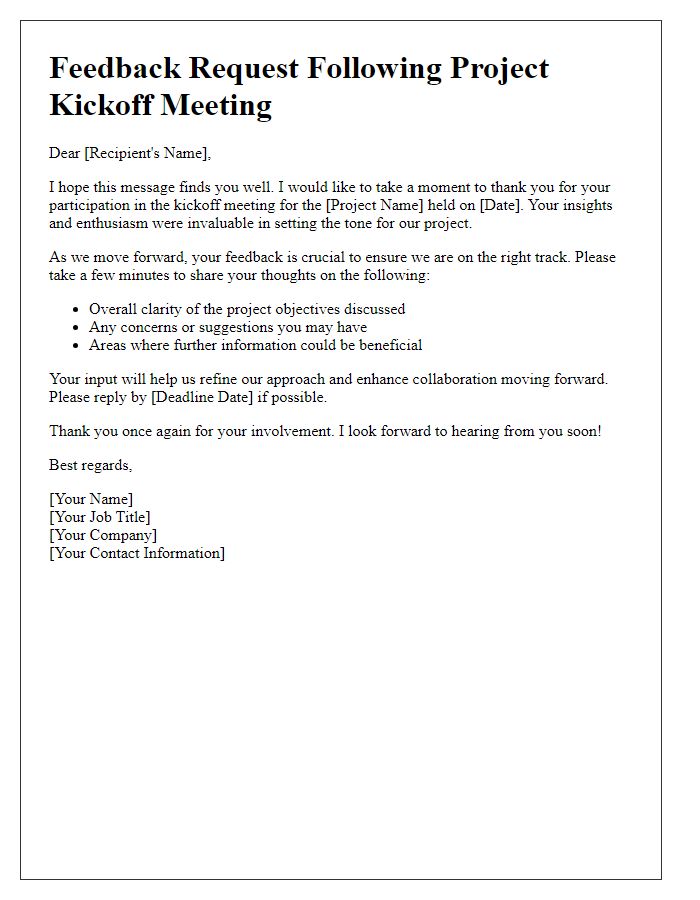 Letter template of feedback request post-project kickoff meeting