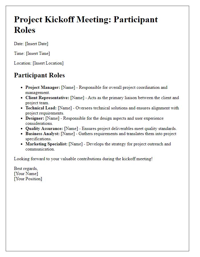 Letter template of participant roles for project kickoff meeting