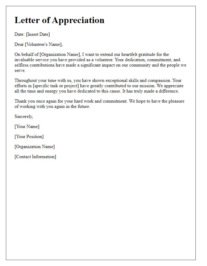 Letter template of appreciation for volunteer service