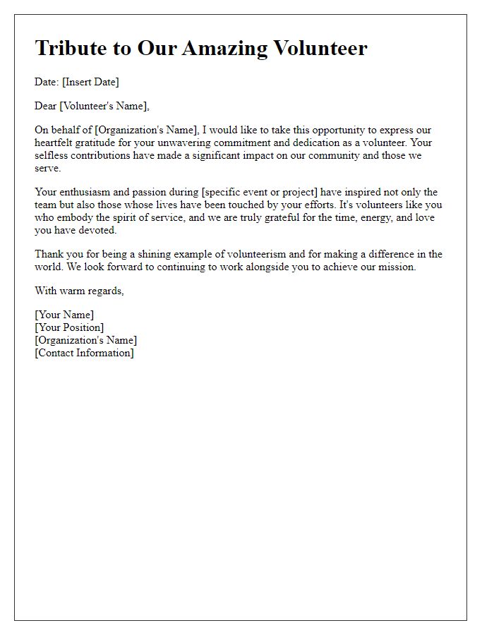 Letter template of tribute to volunteer commitment