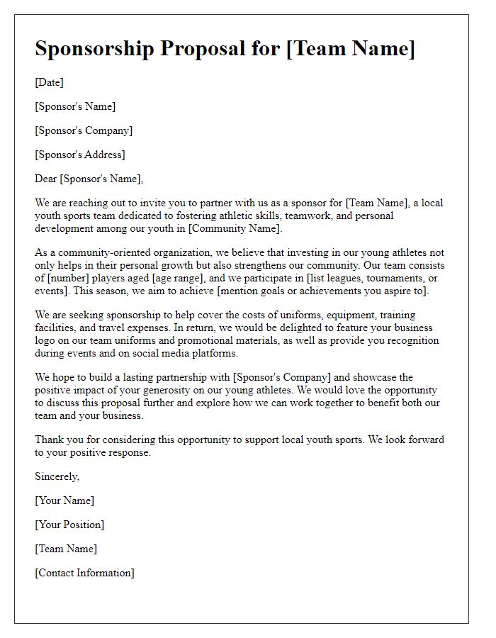 Letter template of sponsorship proposal for local youth sports team