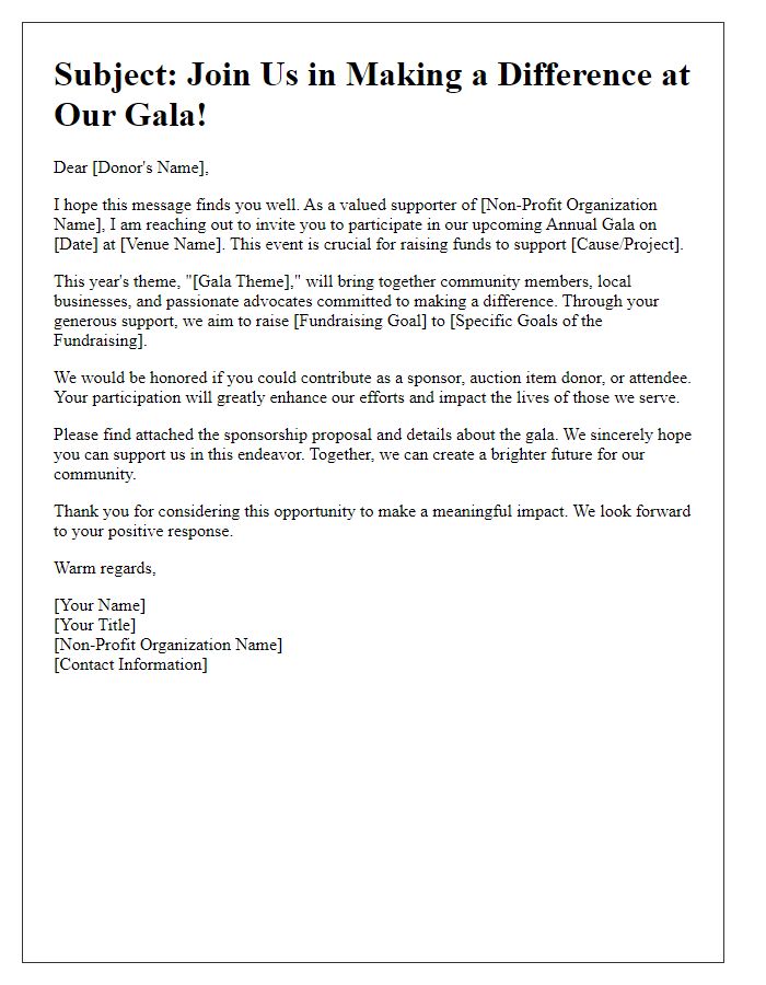 Letter template of funding appeal for non-profit gala