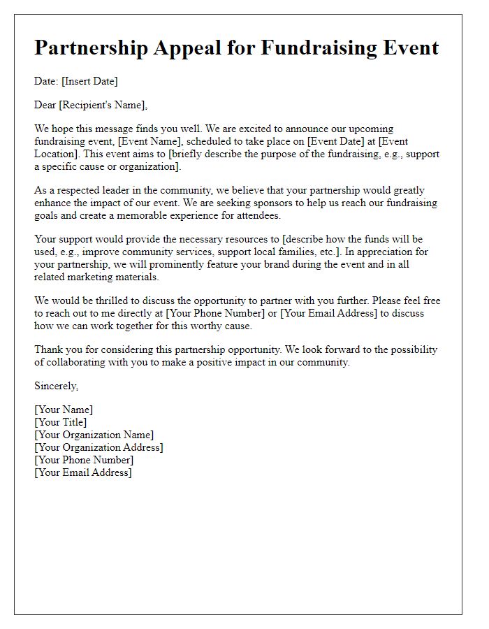 Letter template of partnership appeal for fundraising event