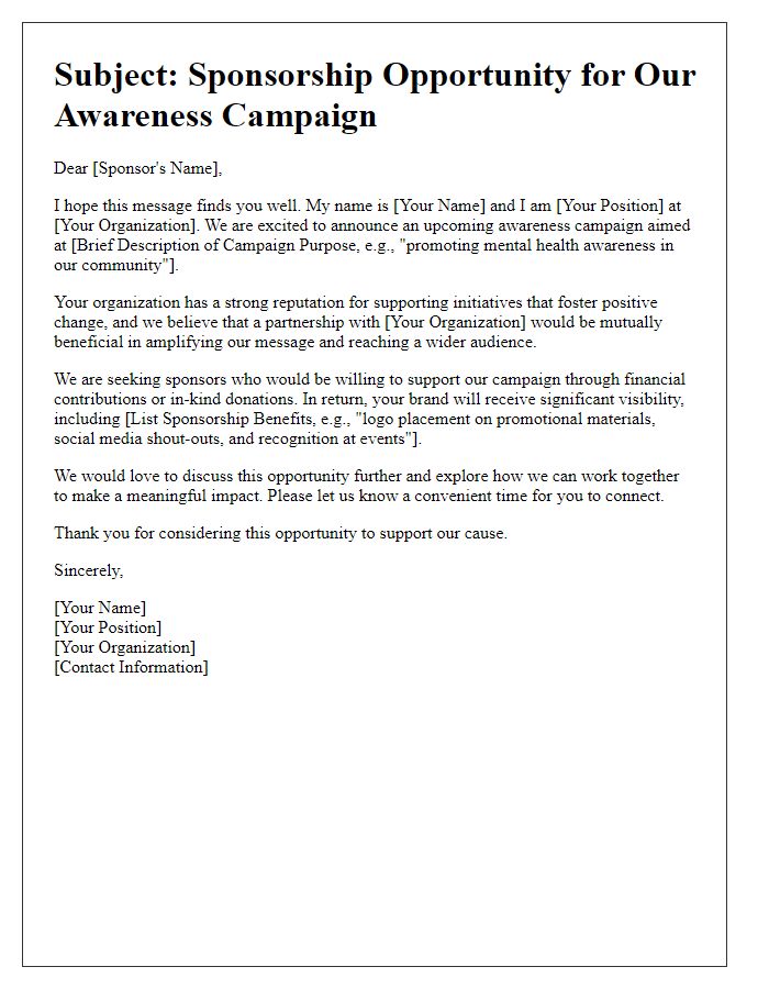 Letter template of sponsorship solicitation for awareness campaign