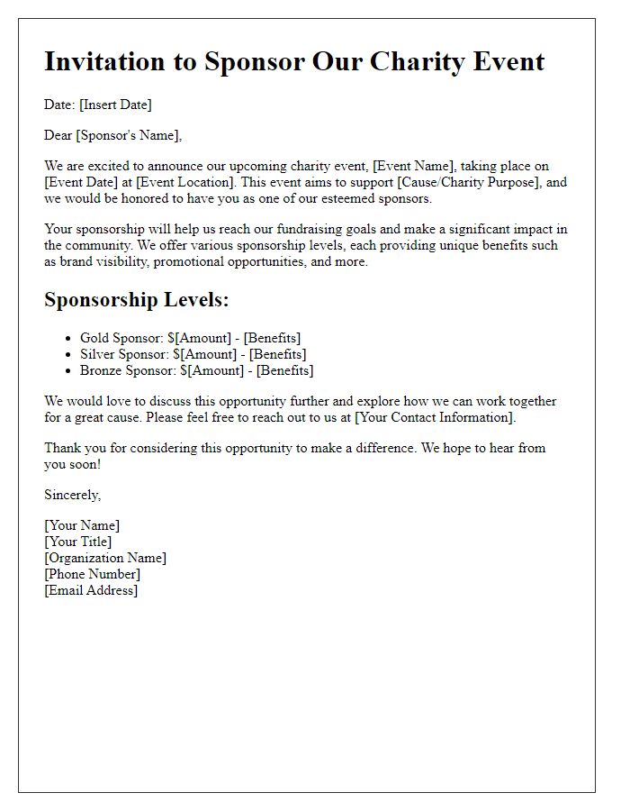 Letter template of event sponsorship invitation for charity.