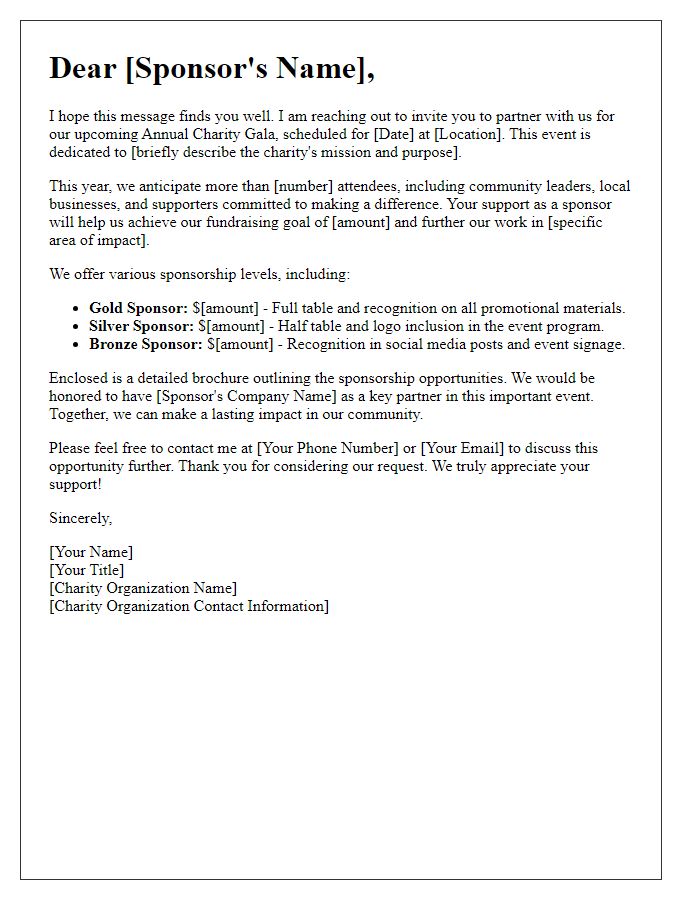 Letter template of sponsorship solicitation for annual charity gala.