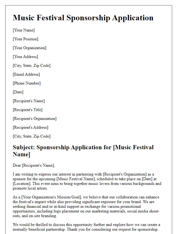 Letter template of music festival sponsorship application