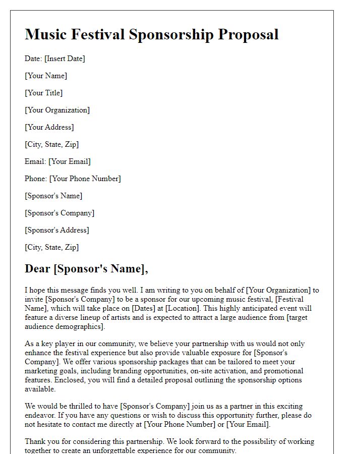 Letter template of music festival sponsorship letter