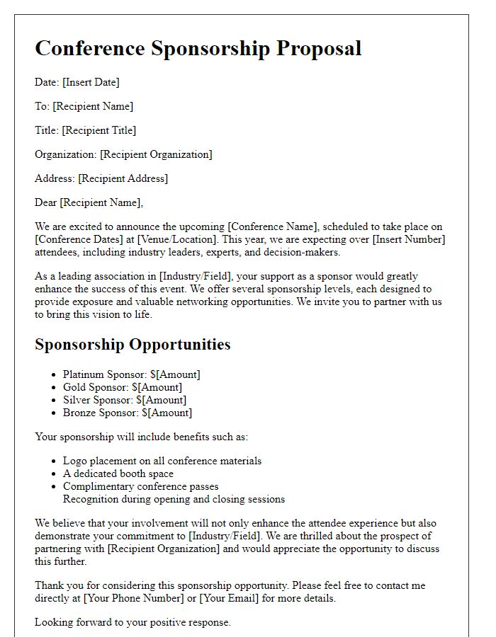 Letter template of conference sponsorship bid for professional associations