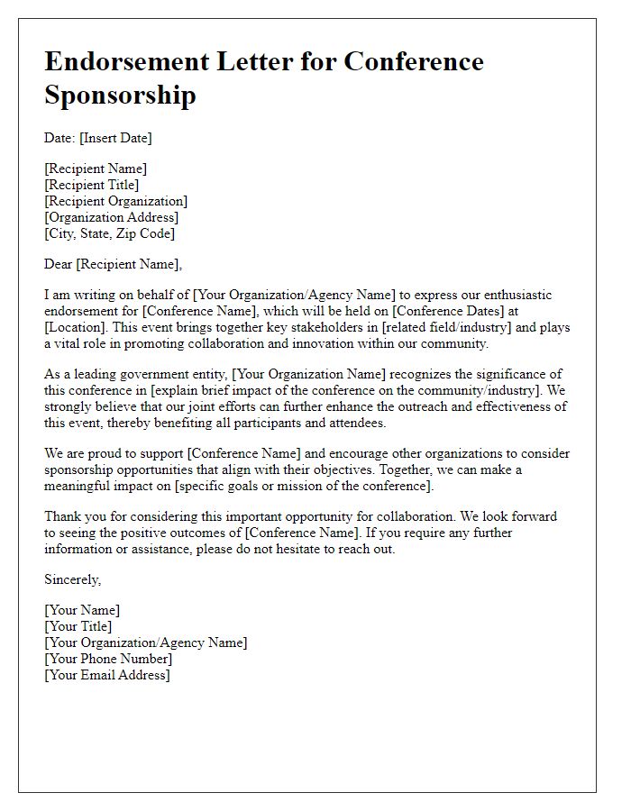 Letter template of conference sponsorship endorsement for government entities