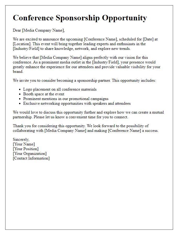 Letter template of conference sponsorship outreach for media companies