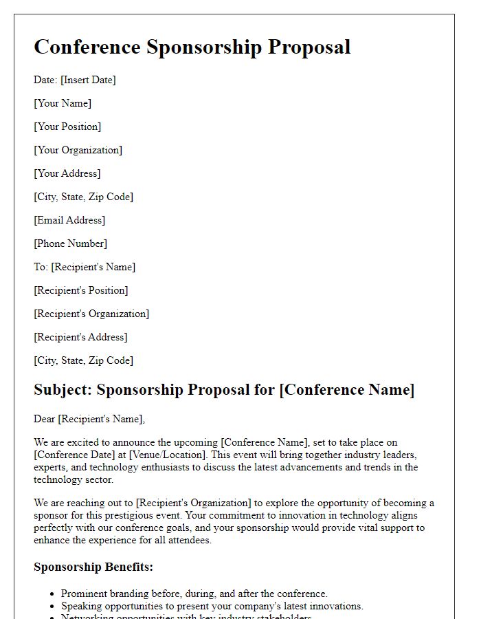 Letter template of conference sponsorship proposal for technology firms