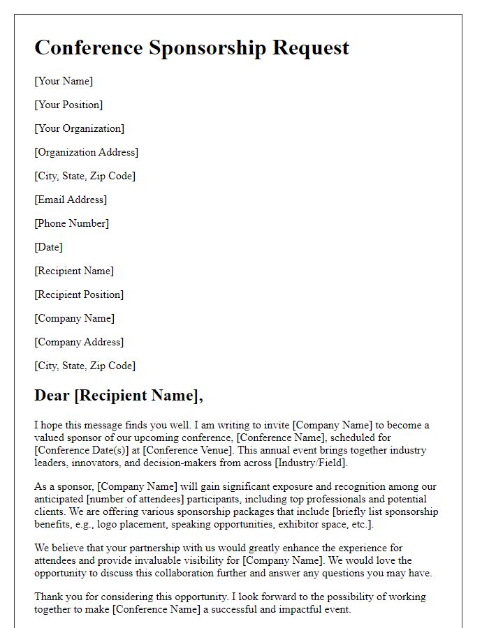 Letter template of conference sponsorship request for corporate partners