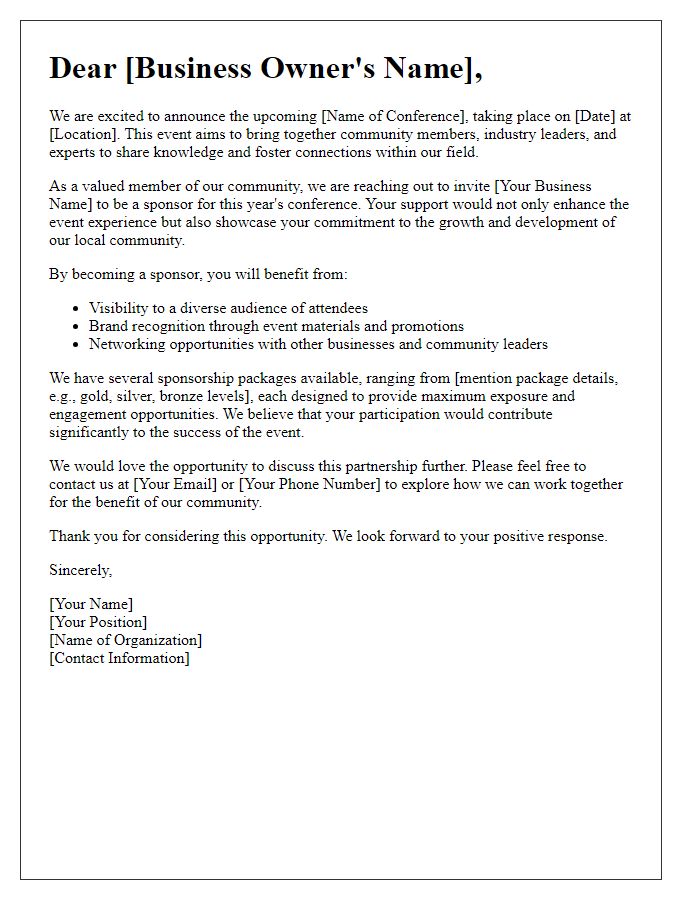 Letter template of conference sponsorship solicitation for community businesses