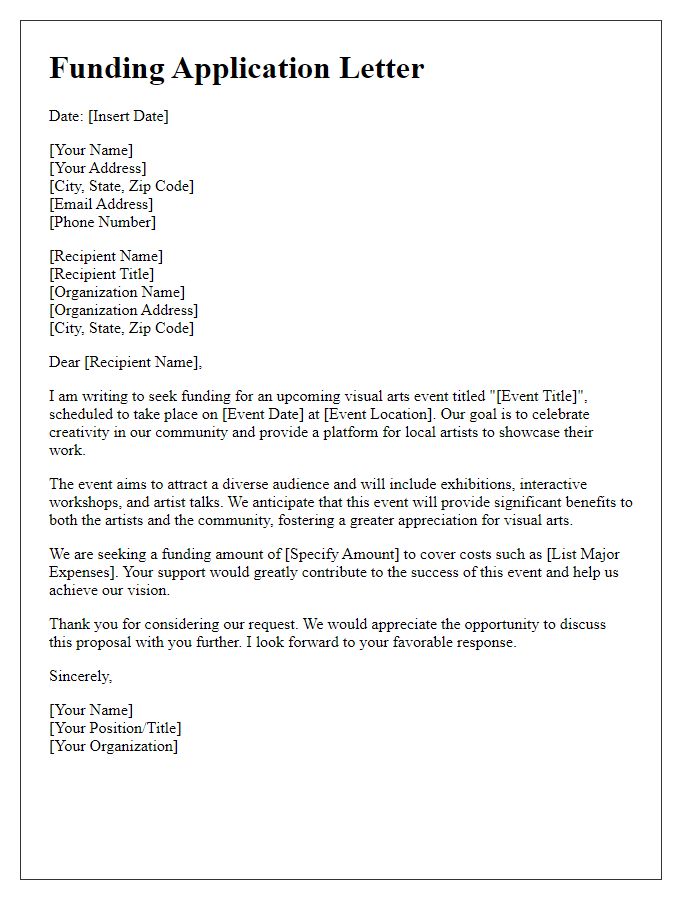 Letter template of funding application for visual arts event