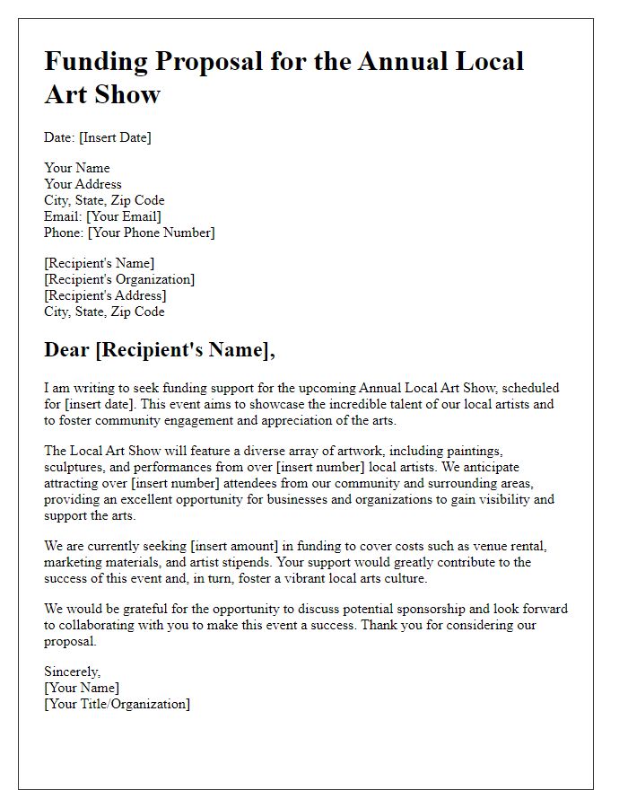 Letter template of funding proposal for local art show