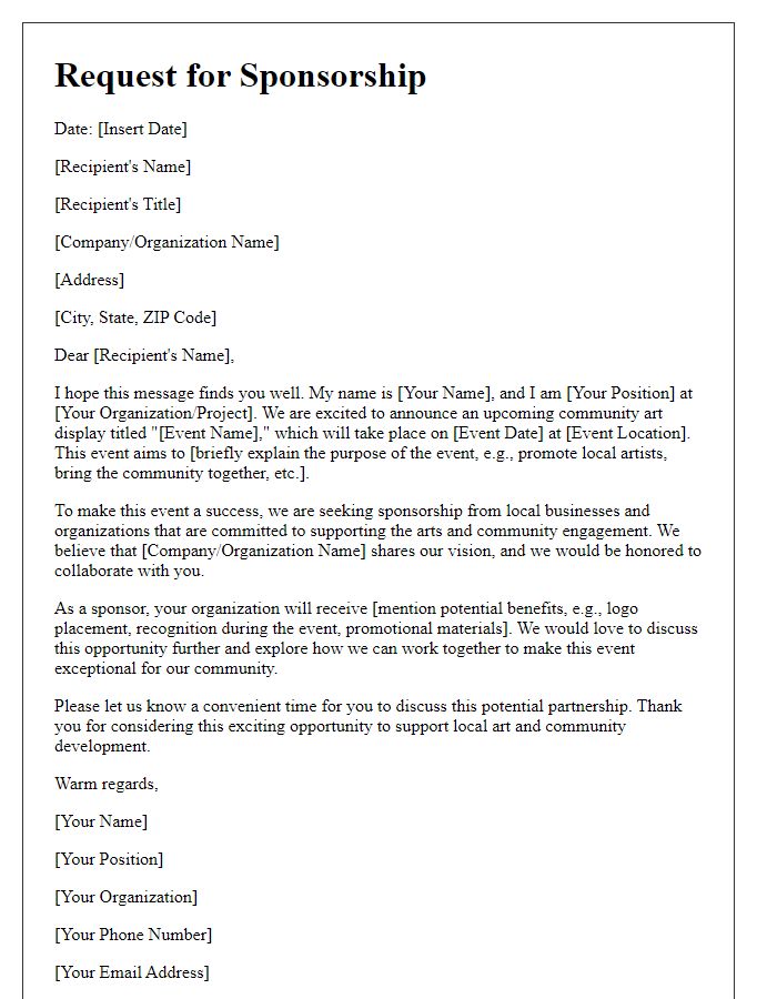 Letter template of sponsorship inquiry for community art display