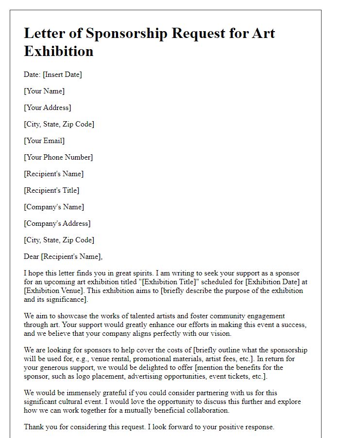 Letter template of sponsorship request for art exhibition collaboration