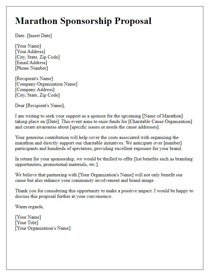 Letter template of marathon sponsorship letter for charitable causes